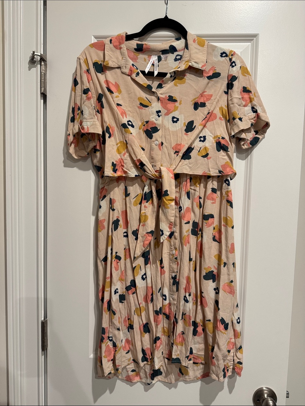 Seraphine Maternity Midi Dress with Pink, Mustard & Navy Floral Print